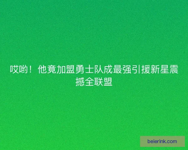 哎哟！他竟加盟勇士队成最强引援新星震撼全联盟