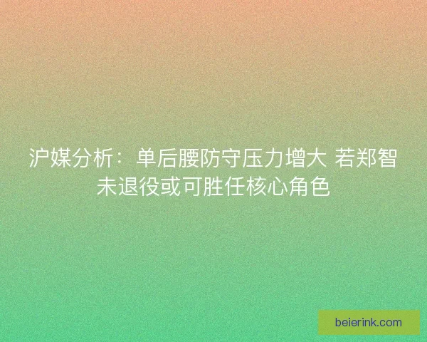 沪媒分析：单后腰防守压力增大 若郑智未退役或可胜任核心角色