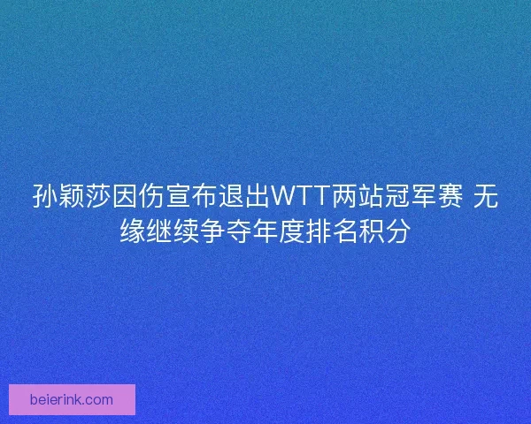 孙颖莎因伤宣布退出WTT两站冠军赛 无缘继续争夺年度排名积分